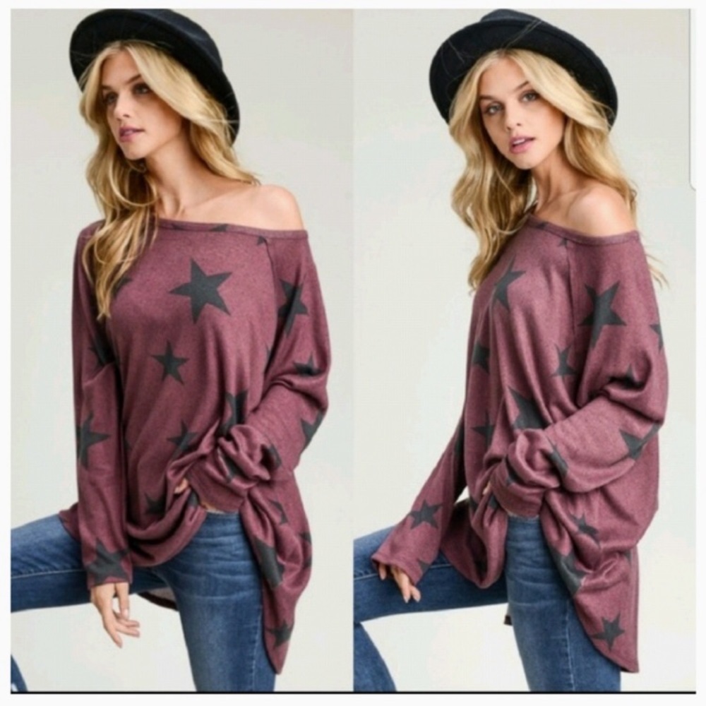 NWOT Hopely Star Top in Burgundy Maroon Size Small - Picture 3 of 16
